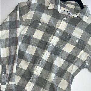 Classic Gray and White Plaid Button-Down Shirt